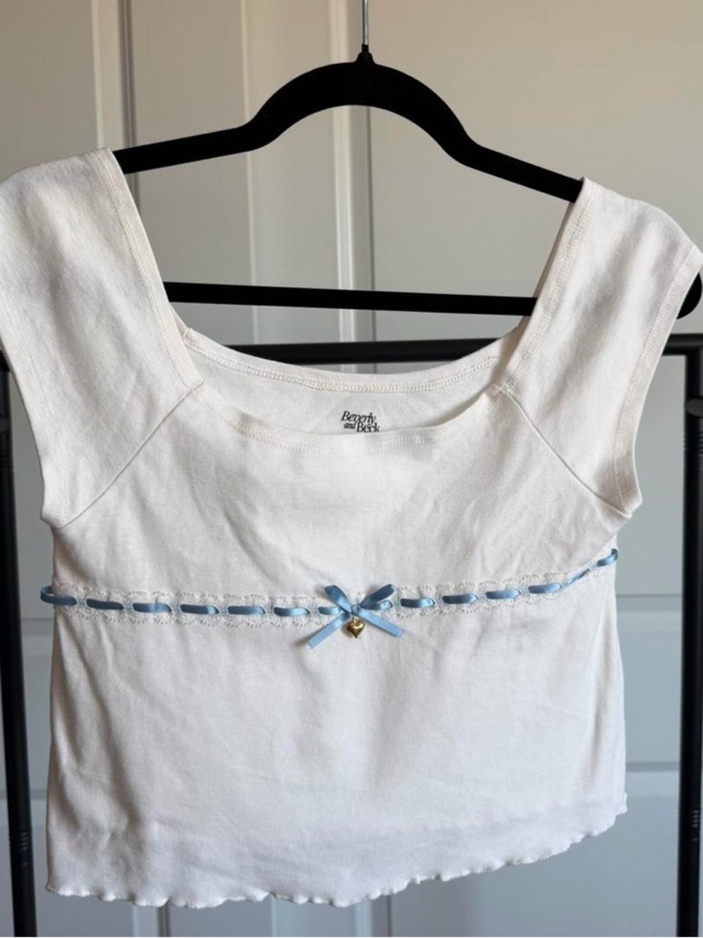 Crop Top with Blue Ribbon Trim